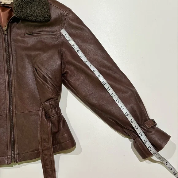 Colebrook & Co Vintage Women's Brown Leather Bomber Jacket Shearling Collar - Picture 5 of 14